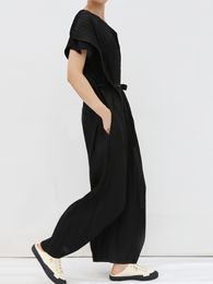 Women's Jumpsuits Rompers Miyake Pleated Sleeveless Jumpsuit Casual Wide Leg Pants Women Fall Clothing Loose Summer Black Bandage Jumpsuit 230719
