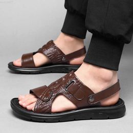 Sandals First Layer Cowhide Men's Summer Sandals 2023 New Genuine Leather Beach Shoes Fashion Casual Non-slip Simple Two-wear Sandals L230720