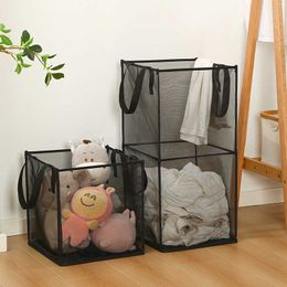 Storage Baskets Folding Laundry Basket Square Fine Mesh Breathable Clothes Hamper Portable Bathroom Dirty Clothes Dolls Storage Organizer