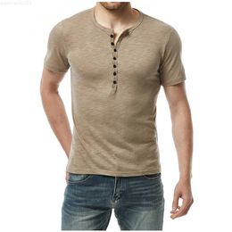 Men's T-Shirts Men's Casual Blouse Classical Shirt Fashion Short Sleeve Henley Neck Shirt Summer Handsome Shirts L230720