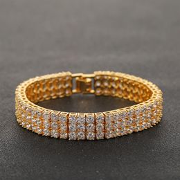 Who Hip Hop 3 Row Tennis Chain Gold Silver Cubic Zirconia Iced Out CZ Stones Bracelet2848