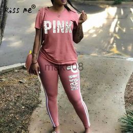 Women's Tracksuits Two Piece Sportswear Set Pink Printed Women Tracksuit Plus Size Tops Skinny Pants Casual Set S3XL Sport Wear Workout Wear J230720