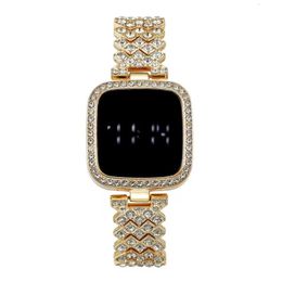 Other Watches Trendy Fashion Steel Chain with Diamonds Ladies Watch Full Diamond Touch Screen LED Bracelet 230719