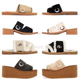 flat comfort mule for women woody sandals designer famous mules flat slides white black pink lace Lettering Fabric canvas slippers summer outdoor beach shoes