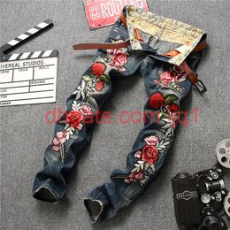 Fashion Mens Jeans Luxury European and American Style Cotton Blend Long Straight Colour NO 1 8 Size Embroidery Zipper Fly297S