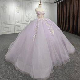 2024 Lavender Shiny Sweet 16 Ball Gown Dress Quinceanera Dresses Off Shoulder Applique Lace Prom Gowns Vestido De 15 Anos