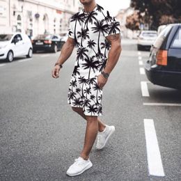 Men s Tracksuits Summer Men Set Short Sleeve T Shirt Shorts 2 Piece Suit Coconut Tree Hawaiian Casual Clothing Beach Vacation Outfits 230720