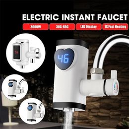 3000W Tankless Fast Heating Water Tap Electric Kitchen Faucet Instant Water Digital LCD Display Electric Faucet Water Heater T257x