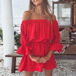 Casual Dresses Mini Dress Ladies Women Sundress Slim Solid Color Pleats Stylish Above Knee For Wedding