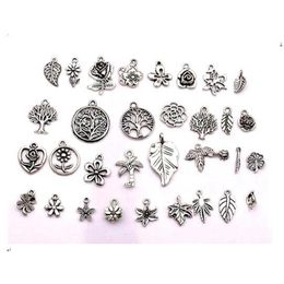 160pcs Antique silver mixed flowers trees leaves charm pendants For Jewelry Making Earrings Necklace DIY Accessories173k
