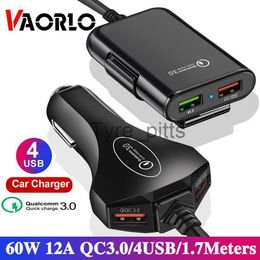 Other Batteries Chargers VAORLO Vehicle-mounted Mobile Charger 12V 60W 4 Ports USB QC3.0 Fast Mobile Phone Car Charger Adapter Portable Charger Plug x0720
