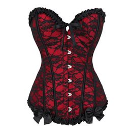 Bustiers & Corsets Sexy Overbust And Lace Up Vintage Floral Bow Corset Lingerie Top Plus Size Corselet For Women Burlesque Costum273j