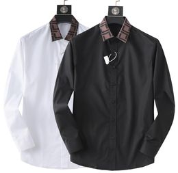 Men's Dress Shirts Neckline Letter Printing Casual Style Mens Long Sleeve Black White Shirt Collar Button Loose Tops