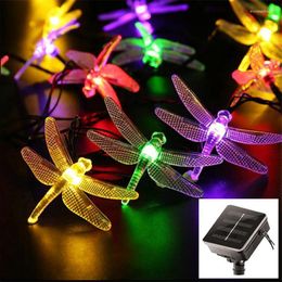 Strings Creative 20/30Led Solar Dragonfly String Light Outdoor Waterproof Christmas Fairy Lights Lawn Lamps Garden Decoration