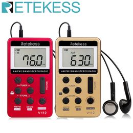 Radio 2pcs RETEKESS V112 Mini Radios Pocket AM FM 2 Band Music Receiver Bulitin Ser Earphone For Outdoor Sports F9202C 230719