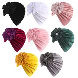 18*15 CM High Quality Soft Gold Velvet Infant Indian Hats Solid Color Handmade Flower Newborn Boy Girls Caps