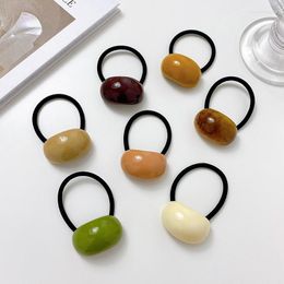 Hair Clips Wooden Grain Oval Circle Bright Surface Geometric Arc High Elastic Female Head Rope For Women Girl