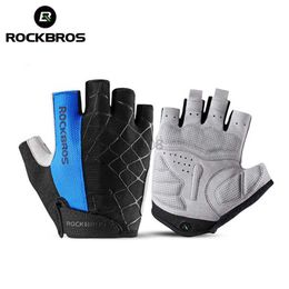 Cycling Gloves ROCKBROS Cycling Gloves Sports Summer Breathab Half Finger Gloves Shockproof MTB Mountain Bicyc Winter Autumn Bike Gloves HKD230720