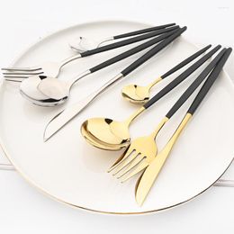 Dinnerware Sets Black Gold Set Stainless Steel Cutlery Fork Knife Soup Dessert Ice Spoons Complete Western Kitchen Flatwar