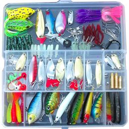 Fishing Lure Kit Criket Shrimp Frogs Earthworm VIB Minnow Popper Crank Pencil Spoon Wire Bait Grub Worm Texas Rig Soft Baits343C