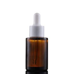 Flat Shoulder 30ml Brown Clear Frosted Glass Dropper Bottle with Black White Cap 1oz Glass Essential Oil Bottle Xppjh