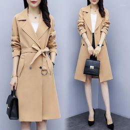 Women's Trench Coats 2023 Spring Autumn Fashion Mid Length Polo Neck Double Breasted Long Sleeve Loose Style Coat Trend