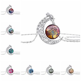 10PC lot New Fashion Vintage Tree of Life Necklaces Moon Gemstone Women Pendant Necklaces Hollow Carved 8 Mix Jewellery Styles258A