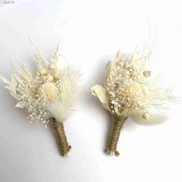 Dried Flowers 3PCS Dried Flower Mini Bouquet for Men Wedding Groom and Best Man Boutonniere Wedding Ceremony Anniversary Baptisms Decoration R230720