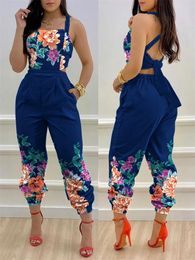 Women's Jumpsuits Rompers Floral Print Crisscross Tied Detail Backless Jumpsuit of One Fashion Casual Pieces for Women Free Ship 230719