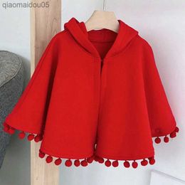 New Baby Red Hooded Cloak Jacket Newborn Girls Coat Infant Outerwear Toddler Winter Autumn 21-017 L230712