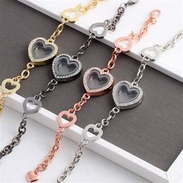 10PCS lot Magnetic Heart Floating Locket Bracelet With Rhinestones Glass Living Memory Locket Bangles For Women284j