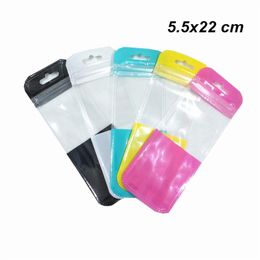 200Pcs 5 5x22cm Variety Colors Clear Plastic Package Bags with Hang Hole Self Sealing Pen DIY Crafts Data Line Zipper Storage Pouc182L