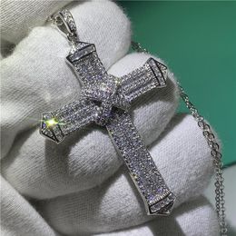 Luxury Cross Pendant Diamond 100% 925 Sterling silver Cross Pendant Necklace for Women Men Statement Party jewelry223G