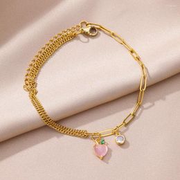 Anklets Stainless Steel Pink Zircon Heart For Women Trendy Gold Color Summer Accessory Adjustable Anklet Chain Jewelry Gift