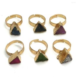 Cluster Rings 1pc Natural Semi-precious Stone Copper With 8x10mm-10x14mm Triangle Shaped Beads Crystal 6 Colors
