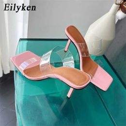 Sandals Eilyken Summer Women Slipper Fashion PVC Transparent Square Toe Slip On Ladies Sandal Thin High Heel Outdoor Dress Slides Shoes L230720