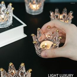 Candle Holders European Style Light Luxury Necklace Ring Storage Plate Glass Relief Candlestick Crown Gold Tracing Small Ornament