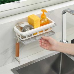 Sponge Holder Kitchen Organiser Dish Drainer Soap Rack Sink Tray Dishcloth Towel Rack Wall Mounted Storage Basket Shelf Kitchen L230704