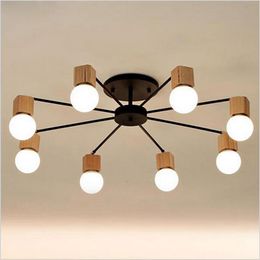 Modern Minimalist LED Ceiling Lights Wooden Iron Chandelier Lighting for Livingroom bedroom children room250M