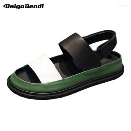 Mixed Sandals Hook Fashion Colors Loop Men Summer Beach Shoes Trendy Real Leather Casual Leisure 52154