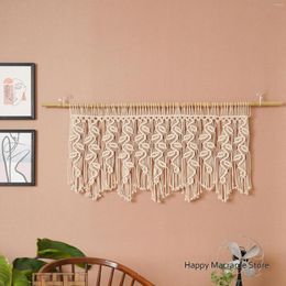 Tapestries Macrame Window Curtain Valance Wall Hanging Boho Home Decor Beaded Door Decor-Rod Not Included