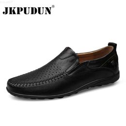 Dress Shoes JKPUDUN Italian Men Casual Shoes Summer Genuine Leather Men Loafers Moccasins Slip On Men's Flats Breathable Male Driving Shoes L230720