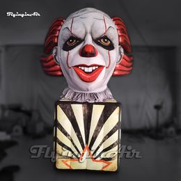 Funny Large Inflatable Clown Jester Head Statue Replica With A Box For Circus Stage Decoration