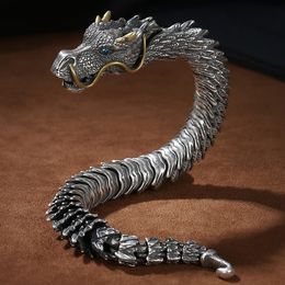 Bangle HX Handmade Three-dimensional Bracelet Men's Trendy Personality Domineering Retro Faucet Collection-level Smart Dragon Bracelet 230719