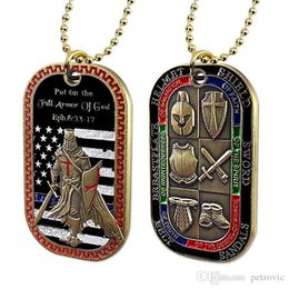Put on The Whole Armour of God Dog Tag Pendant Necklace Badge Challenge Coin221b
