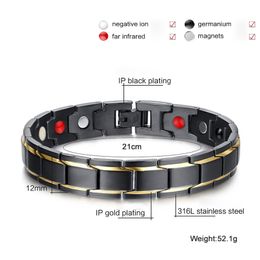 Fashion Health Energy Bracelet Bangle Men Black Jewellery Titanium Stainless Steel Bio Magnetic Bracelet For Party Favour