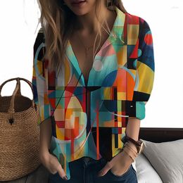 Women's Blouses 2023 Lady Shirt Color Stitching 3D Printed Casual Style Ladies Fashion Trend