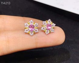 Stud Earrings Natural Sri Lanka Ceylon Pink Sapphire Romantic Gift Fine Jewelry 3x4mm