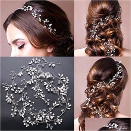 Headpieces Bridal Headpiece Bridesmaid Sier Handmade Rhinestone Pearl Hairband Headband Luxury Hair Accessories Fascinators Tiara Go Dhqmj