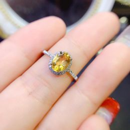 Cluster Rings Natural Topaz Ring 925 Silver Certified 6x8mm Yellow Gemstone Beautiful Gift For Girls
